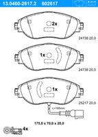 Remblokkenset, schijfrem ATE, u.a. für Seat, VW, Audi, Skoda, Cupra