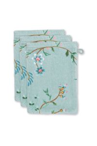 Pip Studio Washandje Set/3 Les Fleurs Blauw 16x22 cm