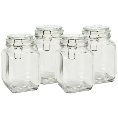 Voorraadpot/bewaarpot - 4x - Caja - 1.2L - glas - met beugelsluiting - D11 x H17 cm