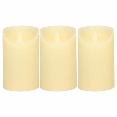 3x Ivoren LED kaars / stompkaars met bewegende vlam 12,5 cm