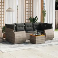7-delige Loungeset met kussens poly rattan grijs