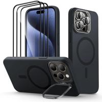 iPhone 15 Pro Max Cloud Soft Case with Stash Stand Protection Bundle - Black