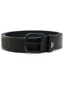 Emporio Armani ceinture en cuir à plaque logo - Noir