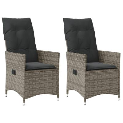 Tuinstoelen 2 st verstelbaar met kussens poly rattan grijs