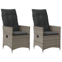 Tuinstoelen 2 st verstelbaar met kussens poly rattan grijs