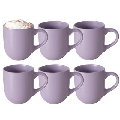 Koffiemokken Paris - 8x stuks - Keramiek - pastel lila paars - 300 ml - 8 x 10 cm