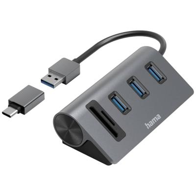 Hama USB 3.2 Gen 1-hub 5 poorten Met ingebouwde SD-kaartlezer, Met USB-C stekker Grijs