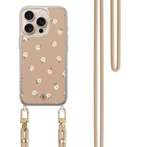iPhone 16 Pro Max hoesje met beige koord - Sweet daisies