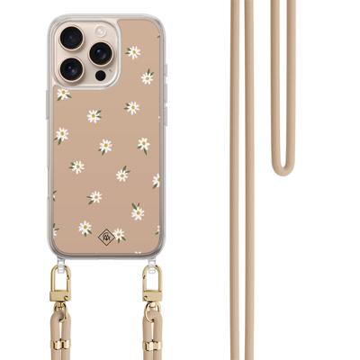 iPhone 16 Pro Max hoesje met beige koord - Sweet daisies