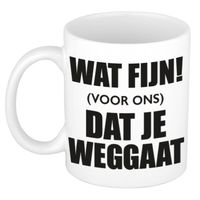 Wat fijn dat je weggaat witte pensioen koffiemok / theebeker 300 ml afscheidscadeau collega - feest mokken