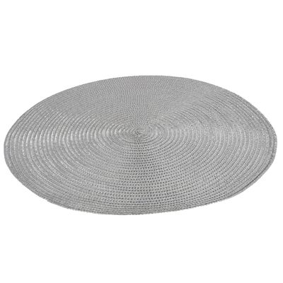 Placemat - metallic zilver - 38 cm - rond - geverfd jute