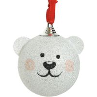 Kerstversiering witte ijsbeer kerstballen plastic 8 cm   - - thumbnail