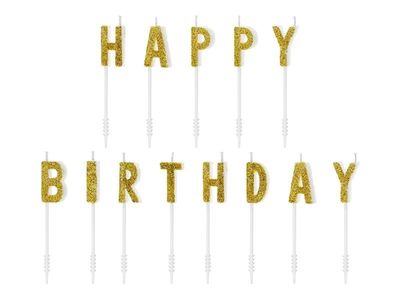 Kaarsjes Set Happy Birthday Glitter Goud