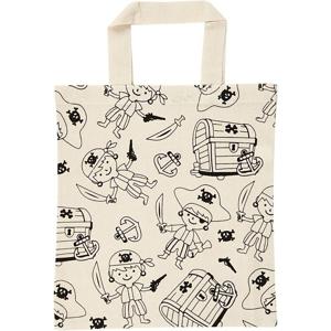 Inkleurbaar tasje piraten 30 cm - Pakket van 6x stuks - Hobby knutsel spullen voor een kinderfeestje