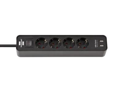 Brennenstuhl stekkerdoos met schakelaar 4 aansluitingen + 2 usb-poorten zwart