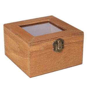 Houten opbergkistje met deksel - bruin - 12 x 12 x 8 cm - Sieraden/spulletjes/sleutels