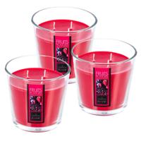 Atmosphera Candles Geurkaars - 3x - in glas - rood fruit aroma - 40 branduren - 13 x 12 cm