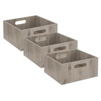 5five Opbergmand/kastmand van hout - Set van 3x stuks - grijs - 14 Liter - 31 x 31 x 15 cm - Opbergb