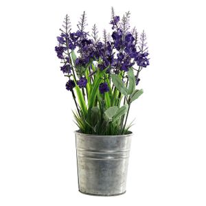 Lavendel kunstplant/kamerplant paars in grijze sierpot H28 cm x D18 cm