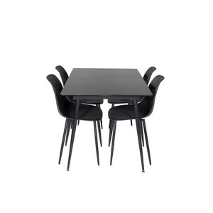 SilarBLExt eethoek eetkamertafel uitschuifbare tafel lengte cm 120 / 160 zwart en 4 Polar eetkamerstal zwart.