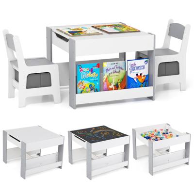 4-in-1 Kindertafel & Stoelenset Peuter Activiteitentafel met Omkeerbaar Tafelblad & Opbergboxen voor Tekenen Lezen Spelen