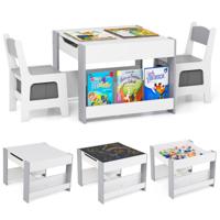 4-in-1 Kindertafel & Stoelenset Peuter Activiteitentafel met Omkeerbaar Tafelblad & Opbergboxen voor Tekenen Lezen Spelen