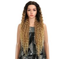 Lange krullend haarstukje hoge temperatuur Fiber haar 23 inch natuurlijke blonde synthetische Lace front pruiken (SX282 4T27 kleine pruik)