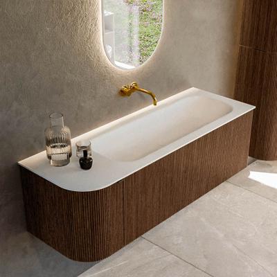 Badmeubel Mondiaz Kurve | 135 cm | Meubelkleur Walnut | Wastafelkleur Talc | Rechts spoelbak | Zonder kraangaten