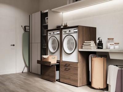 Kast WASHING 2 machines naast elkaar medium walnoot