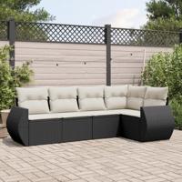 5-delige Loungeset met kussens poly rattan zwart