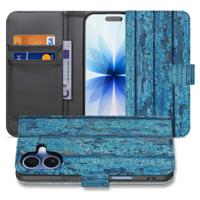 Apple iPhone 17 | Book Case | Afgebladderd Blauw Hout Met Pasjes