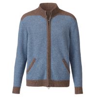 Bicolor-gebreide jas van bio-scheerwol, jeansblauw Maat: XXL - thumbnail