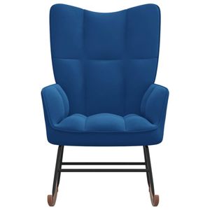 The Living Store Schommelfauteuil Blokpatroon - 61 x 78 x 98 cm - Blauw Fluweel