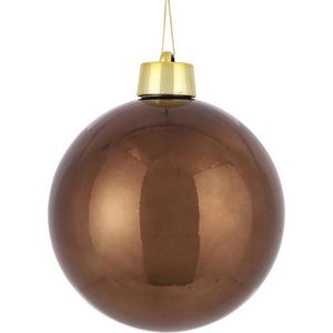 1x Grote kunststof decoratie kerstballen kastanje bruin 20 cm