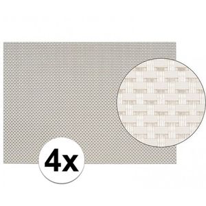 4x Placemats met geweven print wit 45 x 30 cm