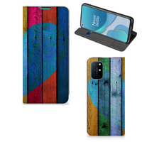 OnePlus 8T Book Wallet Case Wood Heart - Cadeau voor je Vriend