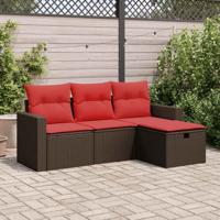 4-delige Loungeset met kussens poly rattan bruin