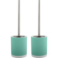 MSV Shine Toilet/wc-borstel houder - 2x - keramiek/metaal - azuurblauw - 38 cm - Toiletborstels - thumbnail
