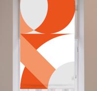 Rolgordijnen woonkamer Oranje wit kleurblok