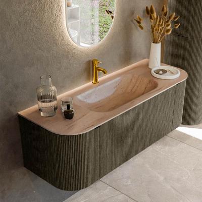 Badmeubel Mondiaz Kurve-Dlux | 130 cm | Meubelkleur Shadow | Wastafelkleur Saba | Solid surface | Wasbak midden spoelbak | 1 kraangat