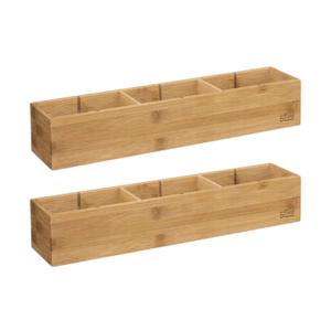 Lade/kast/badkamer organizer - 2x - 3 vaks - L38 x B8 x H7 cm - bamboe hout - lichtbruin - met indel