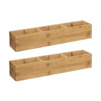 Lade/kast/badkamer organizer - 2x - 3 vaks - L38 x B8 x H7 cm - bamboe hout - lichtbruin - met indel - thumbnail