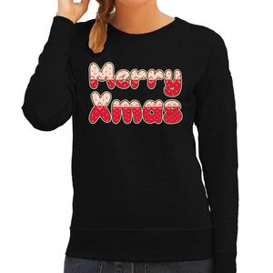 Merry xmas fout Kerst sweater / trui zwart voor dames