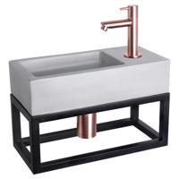 Differnz Ravo fonteinset beton lichtgrijs - kraan recht - met handdoekrek - 38.5 x 18.5 x 9 cm - rood koper