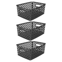 5Five Opbergmand/box van kunststof - 3x - zwart - 19 x 25 x 10 cm - 4 liter
