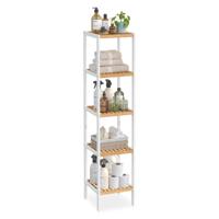 Staande bamboe opbergplank met vijf lagen, Wolkenwit + Natuurbeige Staande bamboe opbergplank met vijf lagen, Wolkenwit + Natuurbeige