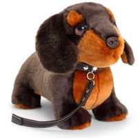 Keel Toys pluche knuffel hond - teckel - met riem - 30cm - donkerbruin