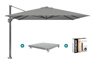 Platinum Challenger Telescope Zweefparasol premium - 3,5x3,5 - Manhattan grey met voet en hoes