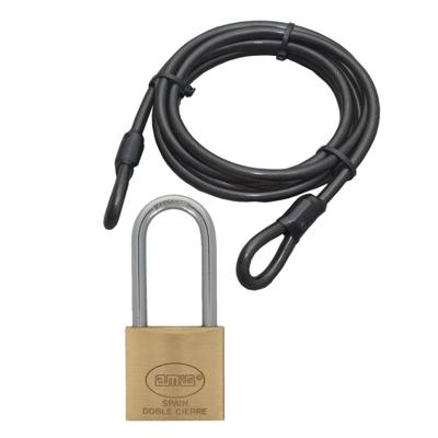 Staalkabel met 60 mm hoog hangslot - 5m x 12mm kabel - geplastificeerd - kabelslot met sleutel
