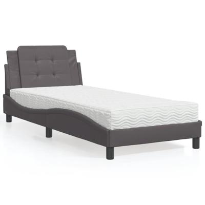 Bed met matras kunstleer grijs 80x200 cm